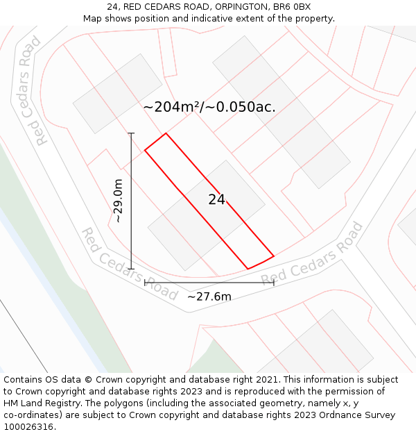 24, RED CEDARS ROAD, ORPINGTON, BR6 0BX: Plot and title map