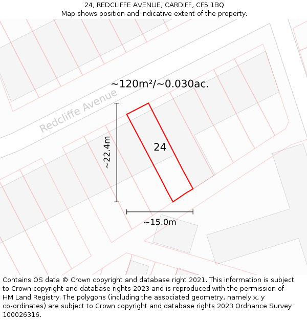 24, REDCLIFFE AVENUE, CARDIFF, CF5 1BQ: Plot and title map