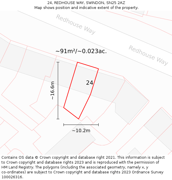 24, REDHOUSE WAY, SWINDON, SN25 2AZ: Plot and title map