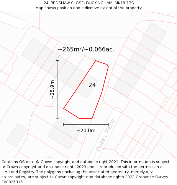 24, REDSHAW CLOSE, BUCKINGHAM, MK18 7BS: Plot and title map