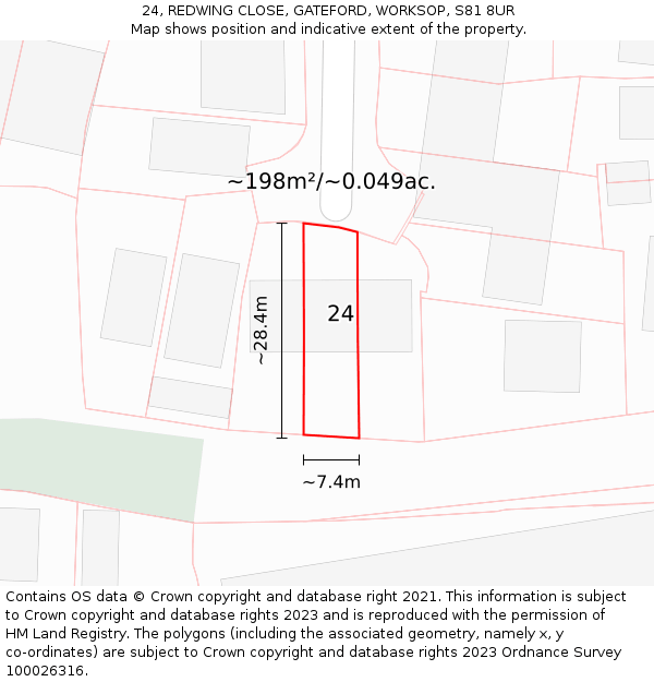 24, REDWING CLOSE, GATEFORD, WORKSOP, S81 8UR: Plot and title map