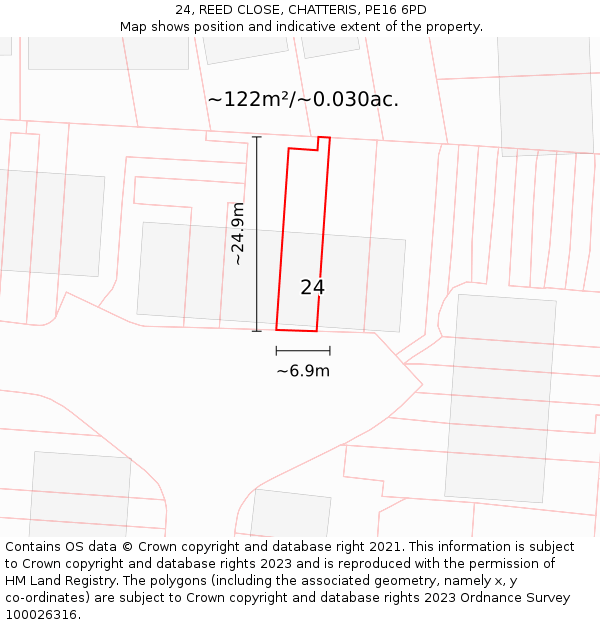 24, REED CLOSE, CHATTERIS, PE16 6PD: Plot and title map