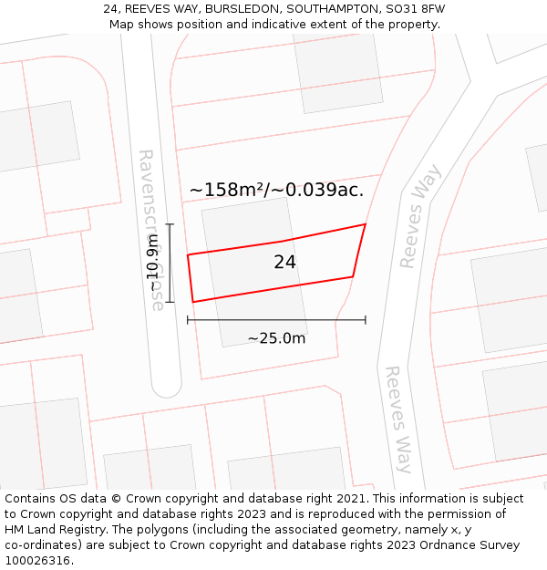 24, REEVES WAY, BURSLEDON, SOUTHAMPTON, SO31 8FW: Plot and title map