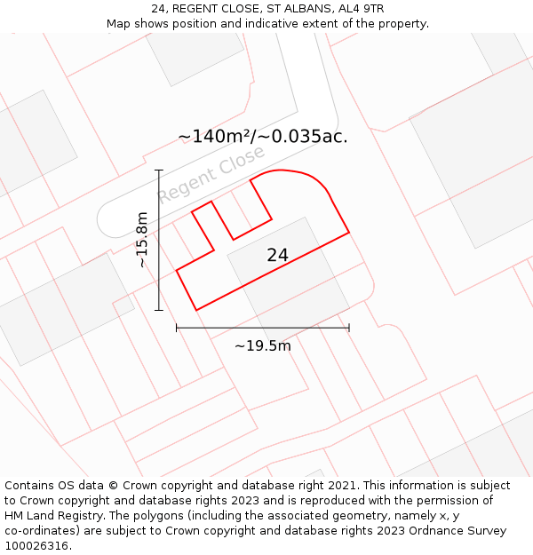 24, REGENT CLOSE, ST ALBANS, AL4 9TR: Plot and title map