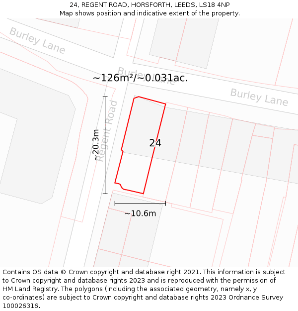 24, REGENT ROAD, HORSFORTH, LEEDS, LS18 4NP: Plot and title map