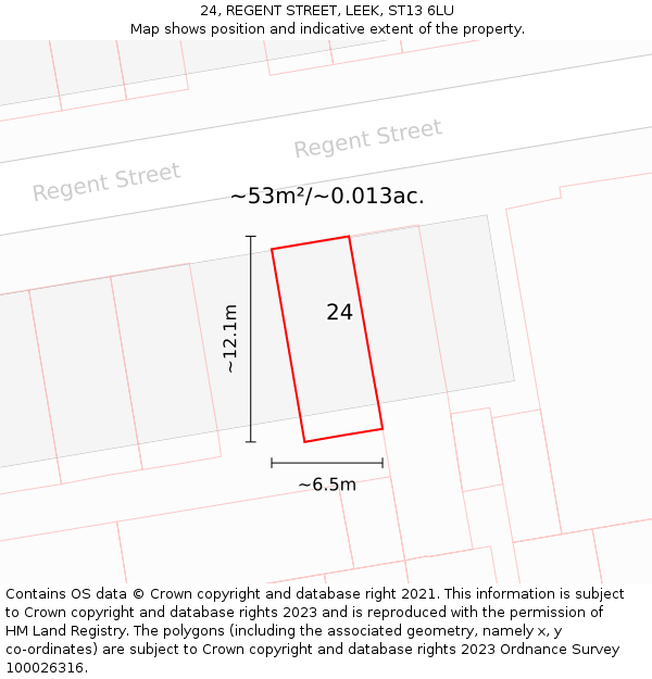 24, REGENT STREET, LEEK, ST13 6LU: Plot and title map