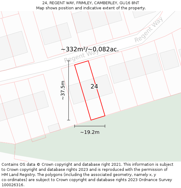24, REGENT WAY, FRIMLEY, CAMBERLEY, GU16 8NT: Plot and title map