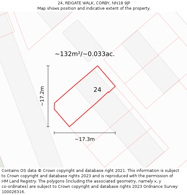 24, REIGATE WALK, CORBY, NN18 9JP: Plot and title map