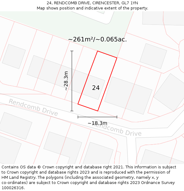 24, RENDCOMB DRIVE, CIRENCESTER, GL7 1YN: Plot and title map