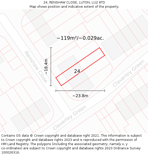 24, RENSHAW CLOSE, LUTON, LU2 8TD: Plot and title map