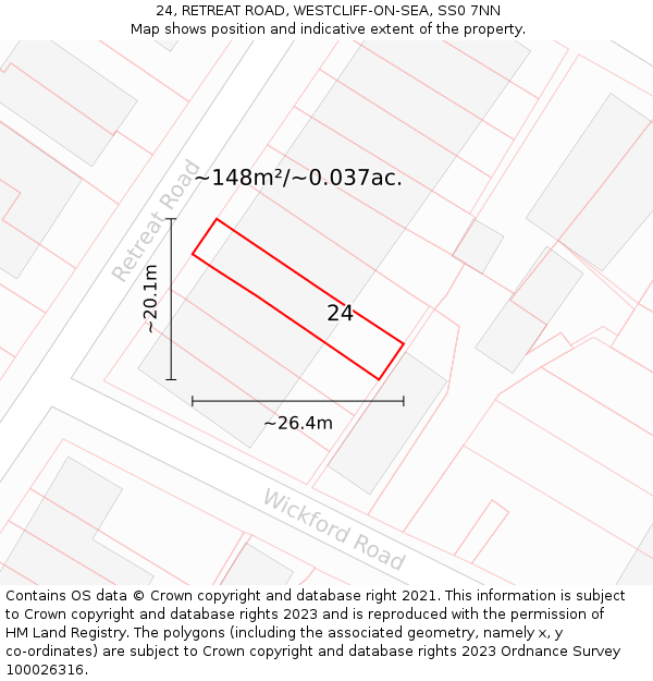 24, RETREAT ROAD, WESTCLIFF-ON-SEA, SS0 7NN: Plot and title map