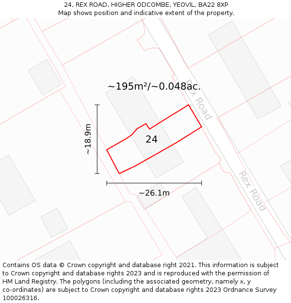 24, REX ROAD, HIGHER ODCOMBE, YEOVIL, BA22 8XP: Plot and title map