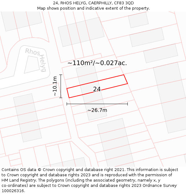 24, RHOS HELYG, CAERPHILLY, CF83 3QD: Plot and title map