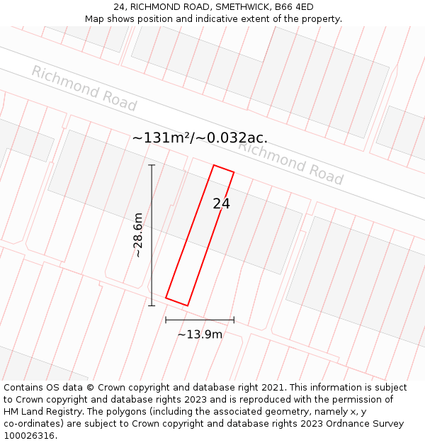 24, RICHMOND ROAD, SMETHWICK, B66 4ED: Plot and title map