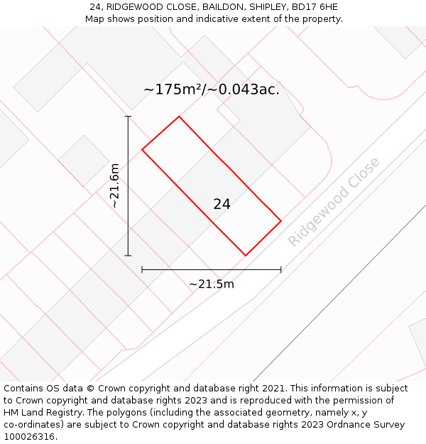 24, RIDGEWOOD CLOSE, BAILDON, SHIPLEY, BD17 6HE: Plot and title map