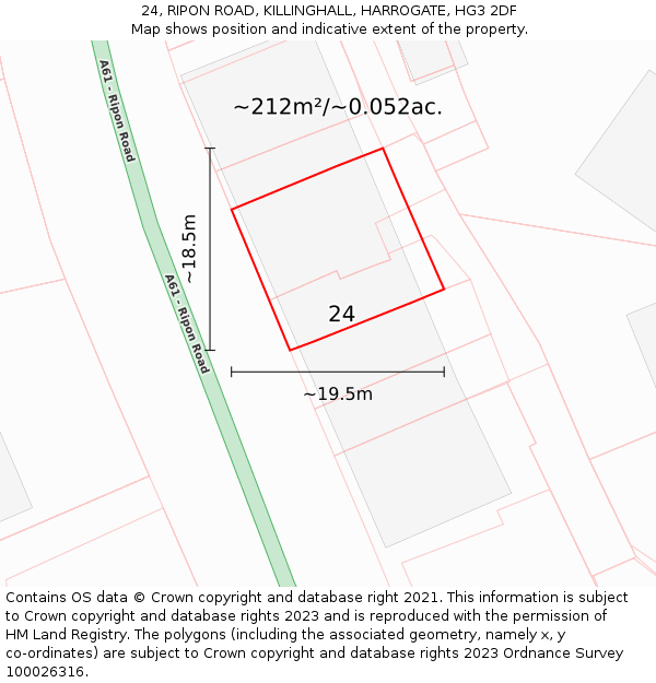 24, RIPON ROAD, KILLINGHALL, HARROGATE, HG3 2DF: Plot and title map