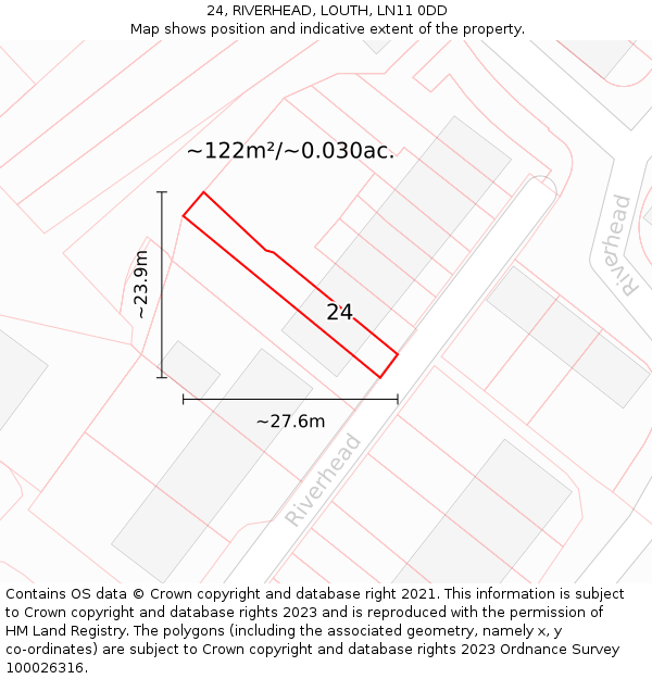 24, RIVERHEAD, LOUTH, LN11 0DD: Plot and title map