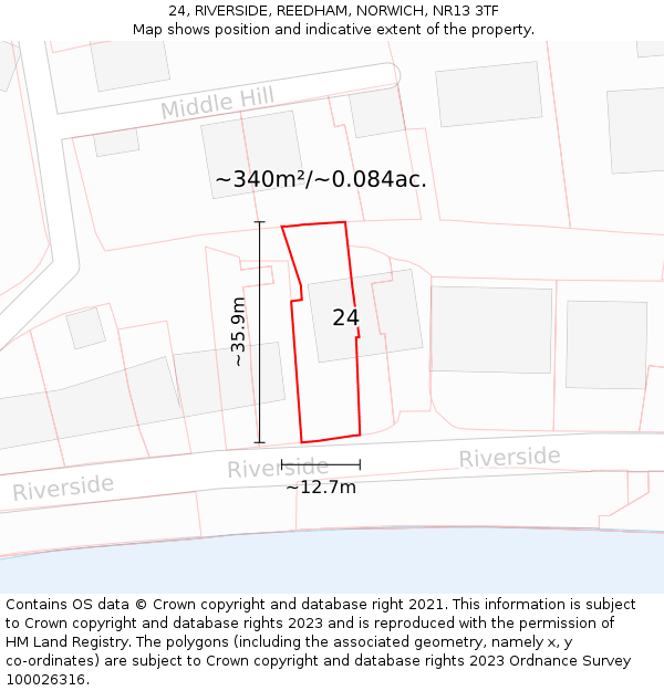 24, RIVERSIDE, REEDHAM, NORWICH, NR13 3TF: Plot and title map