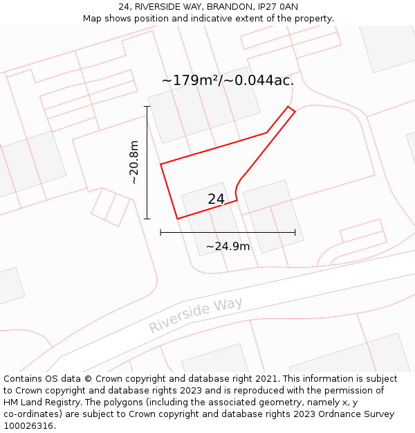 24, RIVERSIDE WAY, BRANDON, IP27 0AN: Plot and title map