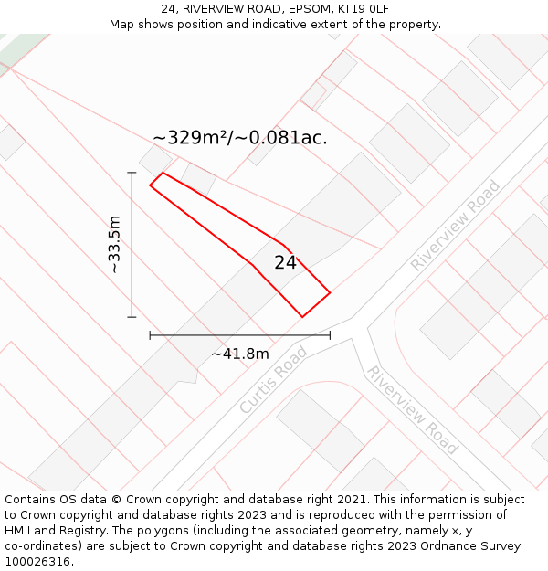 24, RIVERVIEW ROAD, EPSOM, KT19 0LF: Plot and title map