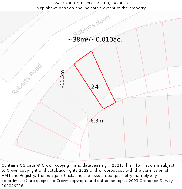 24, ROBERTS ROAD, EXETER, EX2 4HD: Plot and title map