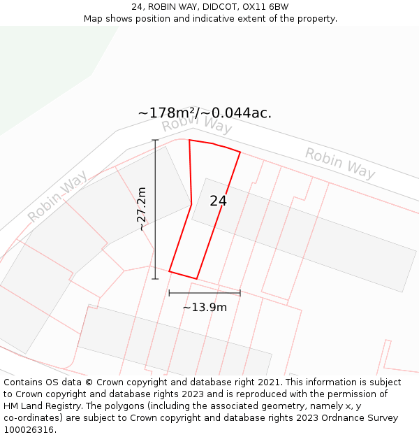 24, ROBIN WAY, DIDCOT, OX11 6BW: Plot and title map