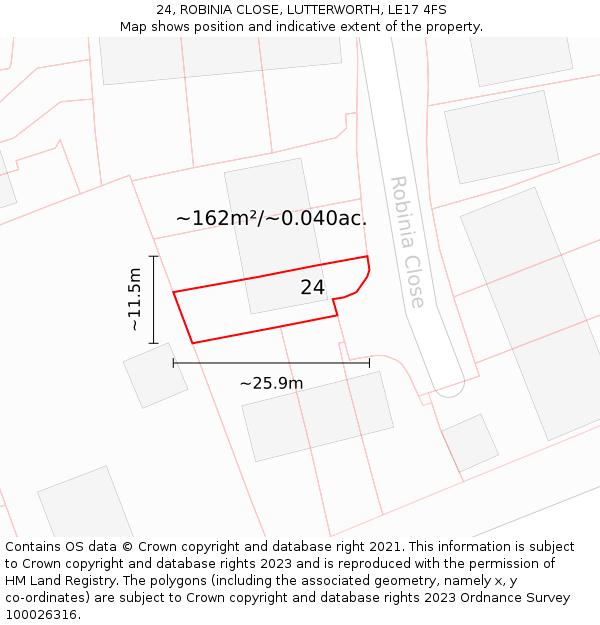 24, ROBINIA CLOSE, LUTTERWORTH, LE17 4FS: Plot and title map