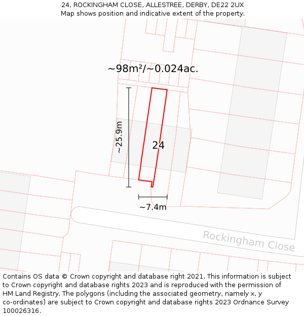 24, ROCKINGHAM CLOSE, ALLESTREE, DERBY, DE22 2UX: Plot and title map