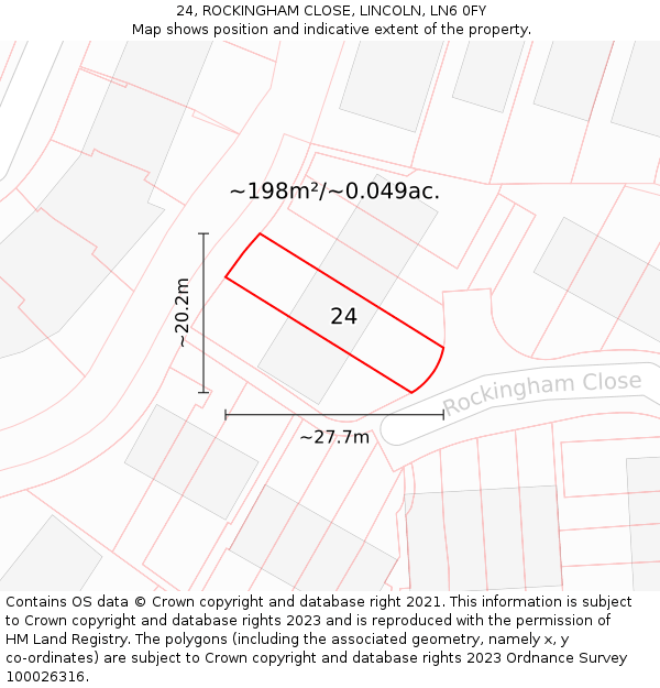 24, ROCKINGHAM CLOSE, LINCOLN, LN6 0FY: Plot and title map
