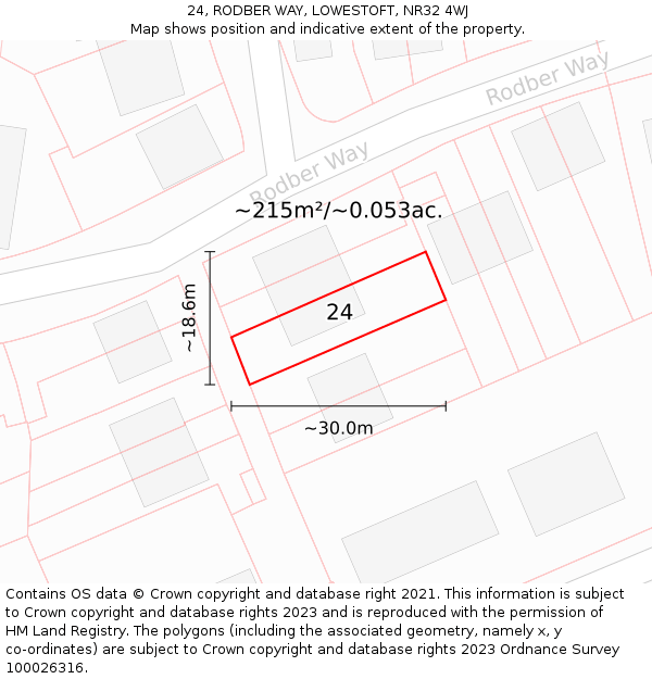 24, RODBER WAY, LOWESTOFT, NR32 4WJ: Plot and title map