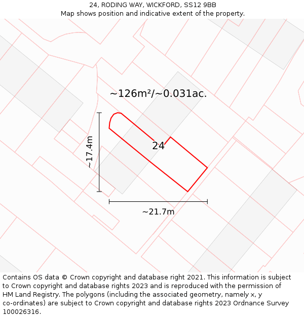 24, RODING WAY, WICKFORD, SS12 9BB: Plot and title map