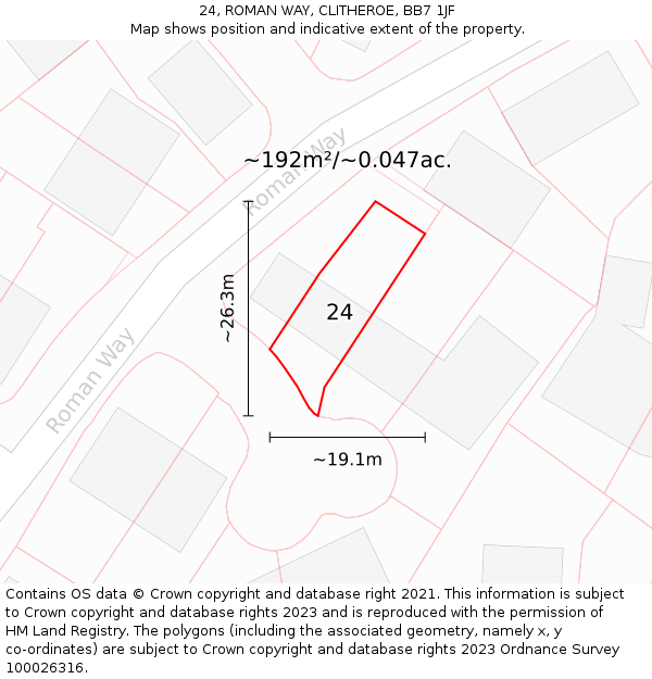 24, ROMAN WAY, CLITHEROE, BB7 1JF: Plot and title map
