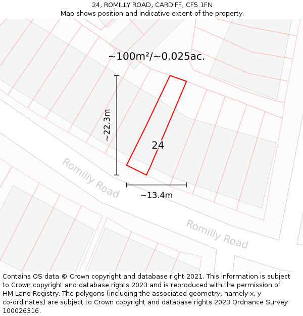 24, ROMILLY ROAD, CARDIFF, CF5 1FN: Plot and title map