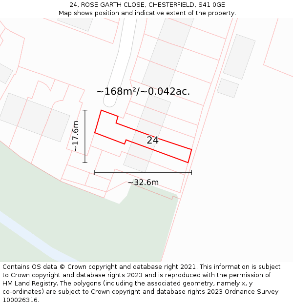 24, ROSE GARTH CLOSE, CHESTERFIELD, S41 0GE: Plot and title map