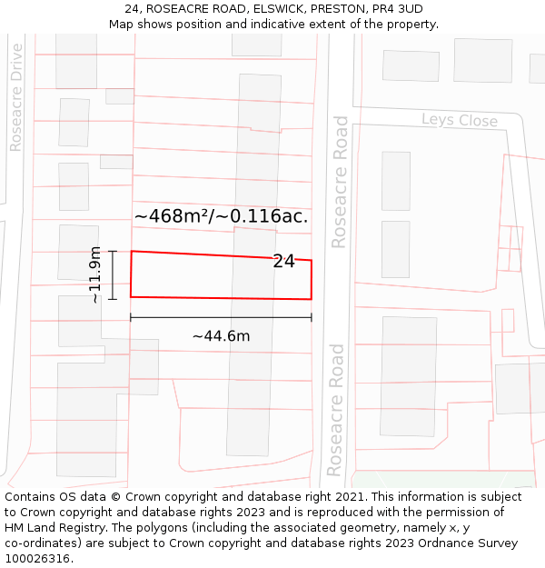 24, ROSEACRE ROAD, ELSWICK, PRESTON, PR4 3UD: Plot and title map