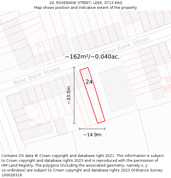 24, ROSEBANK STREET, LEEK, ST13 6AG: Plot and title map