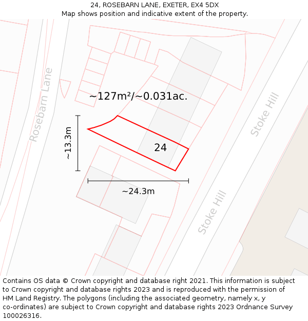 24, ROSEBARN LANE, EXETER, EX4 5DX: Plot and title map