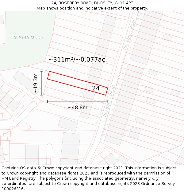 24, ROSEBERY ROAD, DURSLEY, GL11 4PT: Plot and title map
