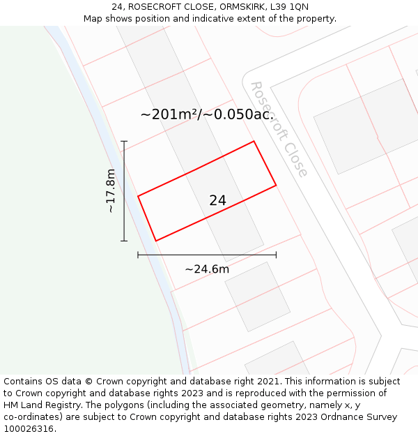 24, ROSECROFT CLOSE, ORMSKIRK, L39 1QN: Plot and title map