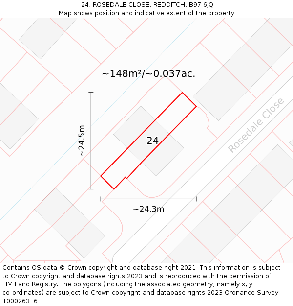 24, ROSEDALE CLOSE, REDDITCH, B97 6JQ: Plot and title map