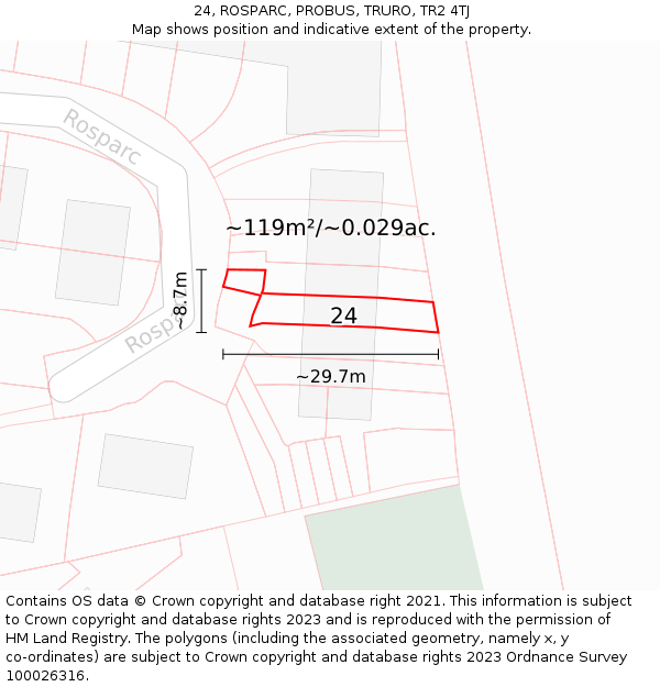 24, ROSPARC, PROBUS, TRURO, TR2 4TJ: Plot and title map