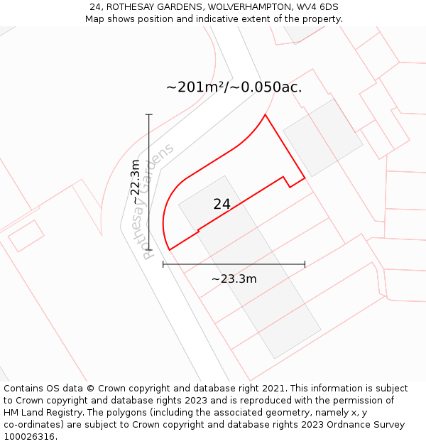 24, ROTHESAY GARDENS, WOLVERHAMPTON, WV4 6DS: Plot and title map