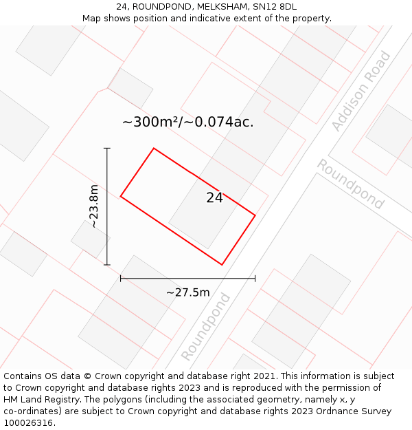 24, ROUNDPOND, MELKSHAM, SN12 8DL: Plot and title map