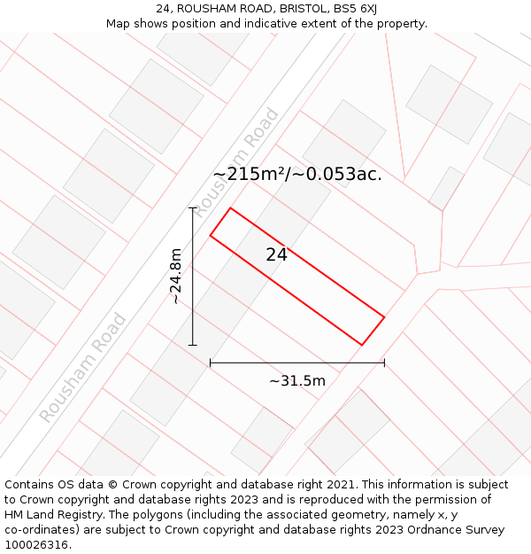 24, ROUSHAM ROAD, BRISTOL, BS5 6XJ: Plot and title map