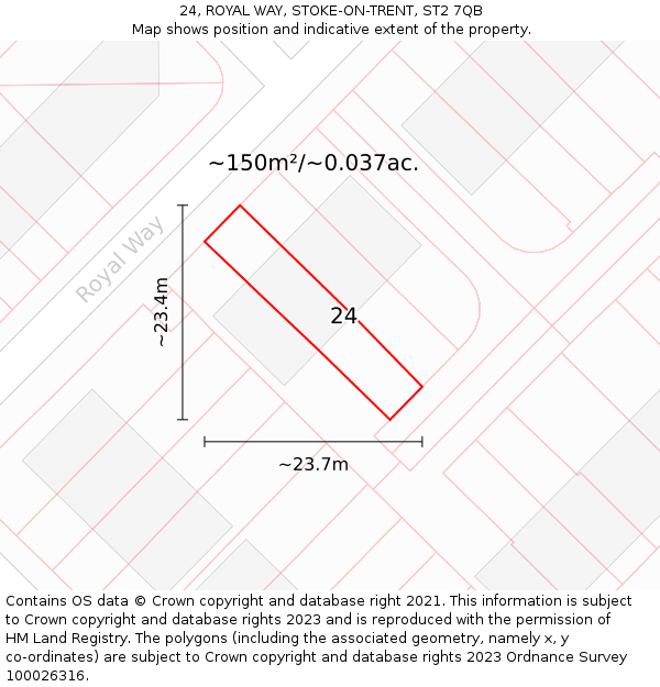 24, ROYAL WAY, STOKE-ON-TRENT, ST2 7QB: Plot and title map