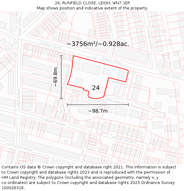 24, RUNFIELD CLOSE, LEIGH, WN7 1EP: Plot and title map
