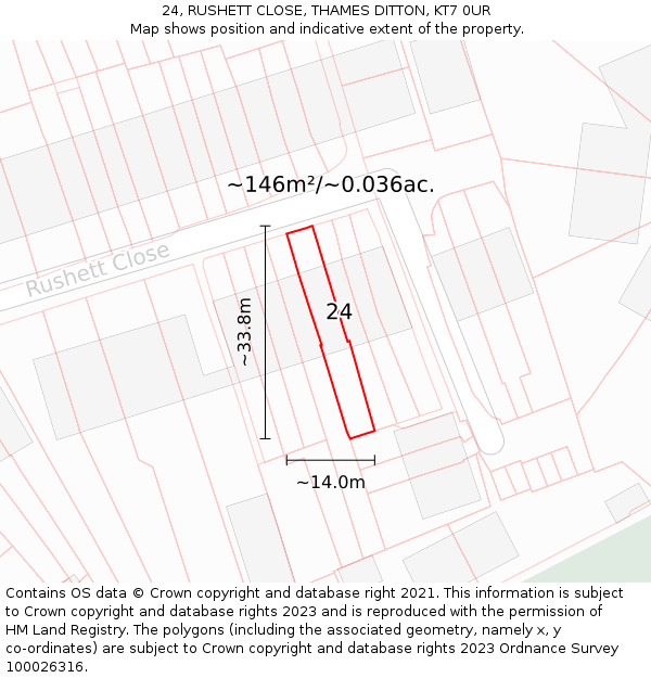 24, RUSHETT CLOSE, THAMES DITTON, KT7 0UR: Plot and title map