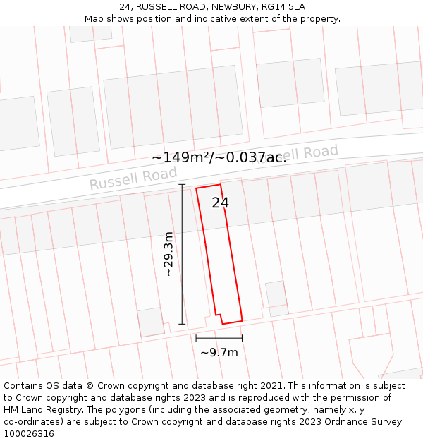 24, RUSSELL ROAD, NEWBURY, RG14 5LA: Plot and title map