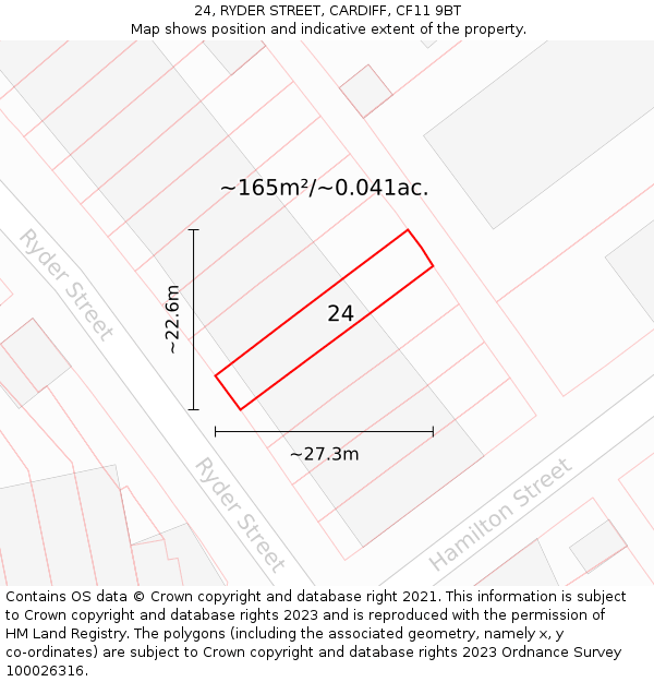 24, RYDER STREET, CARDIFF, CF11 9BT: Plot and title map