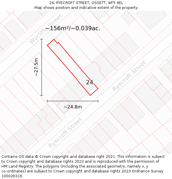 24, RYECROFT STREET, OSSETT, WF5 9EL: Plot and title map